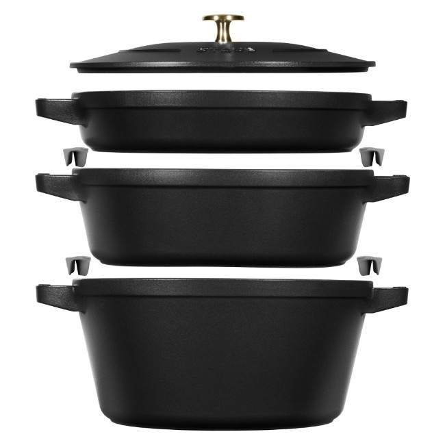 Комплект съдове Cocotte от 3 части, 24см, чугун, Black - Staub