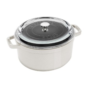 Чугунена тенджера Cocotte, със стъклен капак, 24 см / 3,8 л, White Truffle - Staub