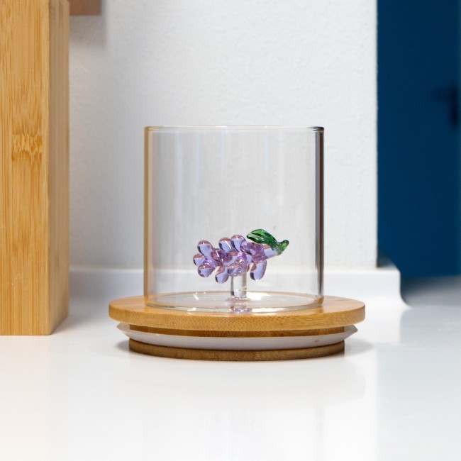 Чаша за пиене с интериорна декорация, боросиликатно стъкло, 250 мл, грозде - WD Lifestyle