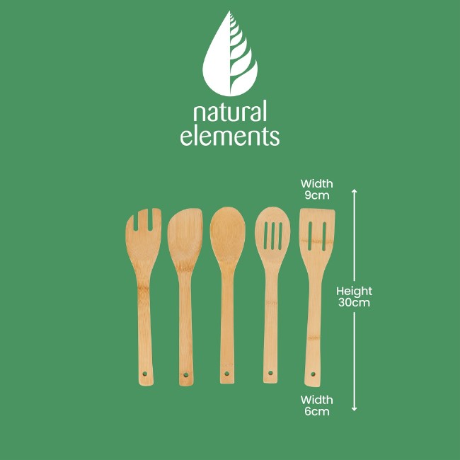 Комплект прибори от 5 части, 36 см, бамбук, "Natural Elements" - Kitchen Craft