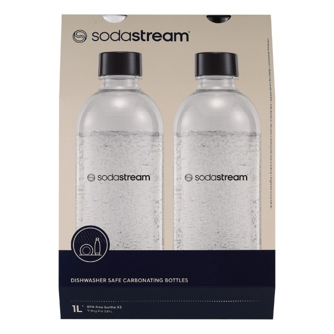 Комплект от 2 карбонизиращи бутилки, пластмасови, 1 л, Бяло/Черно - Sodastream