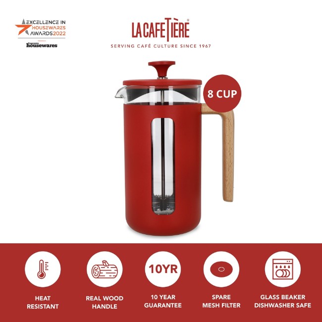 Кафемашина, изработена от боросиликатно стъкло, 1L, "Pisa", червена - La Cafetiere